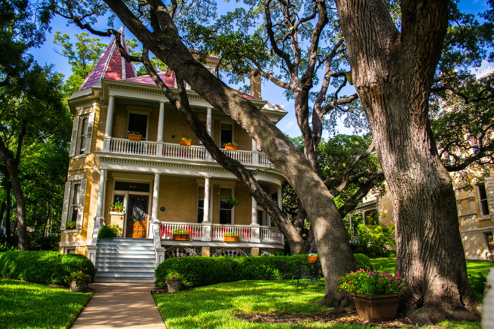 Grand Victorian homes along the Bremond Block Historic District in downtown Austin